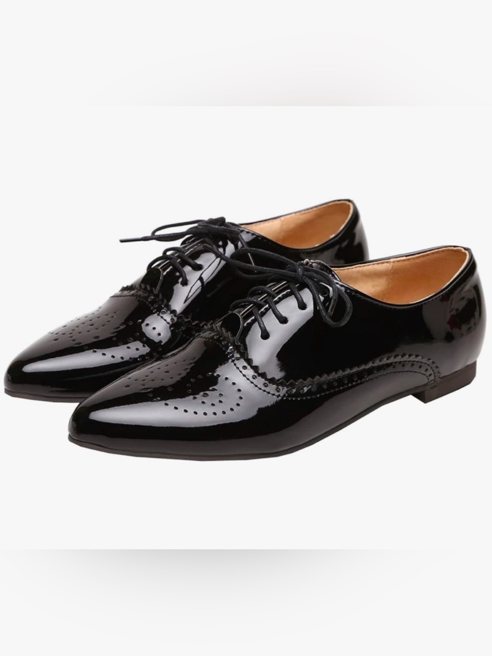 NWOT Womens Patent Leather Pointed Toe Flat Oxford Wingtip Dress…